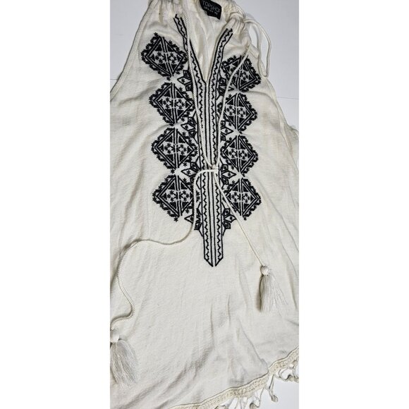 Topshop White Black Tassel Hem Top With Embroidery Design Size 4 - Picture 5 of 10